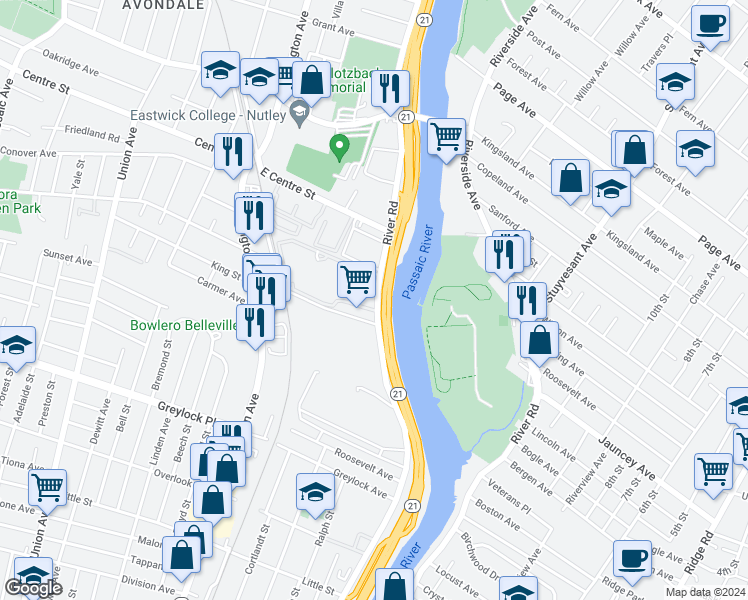 map of restaurants, bars, coffee shops, grocery stores, and more near 760 Main Street in Belleville