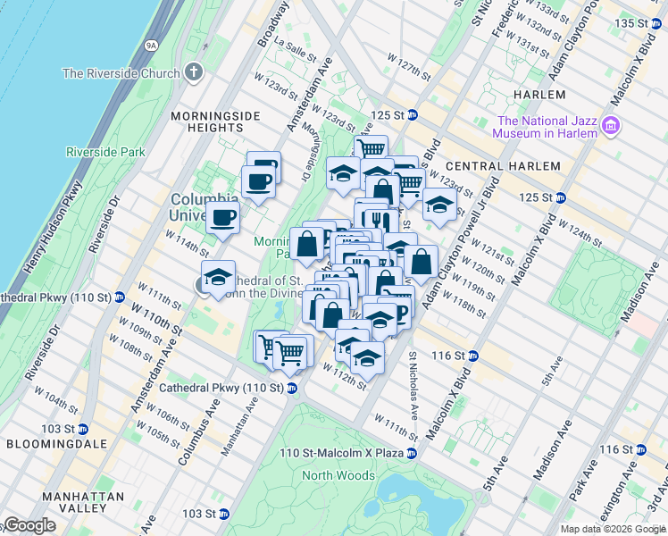 map of restaurants, bars, coffee shops, grocery stores, and more near in New York