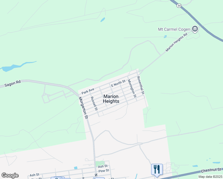 map of restaurants, bars, coffee shops, grocery stores, and more near E Coal St in Marion Heights