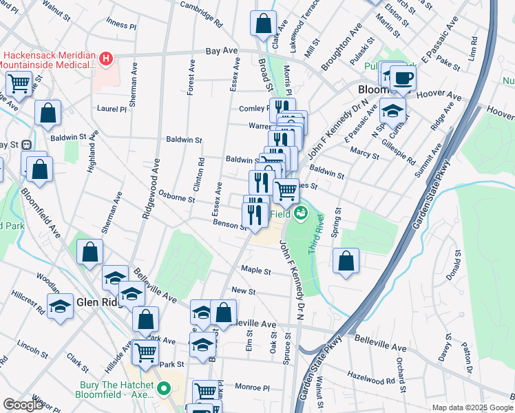 map of restaurants, bars, coffee shops, grocery stores, and more near 15 Osborne Street in Bloomfield