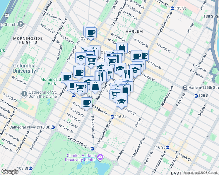 map of restaurants, bars, coffee shops, grocery stores, and more near in New York