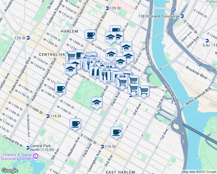 map of restaurants, bars, coffee shops, grocery stores, and more near in New York