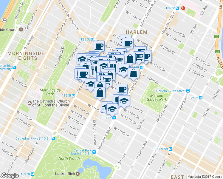 map of restaurants, bars, coffee shops, grocery stores, and more near in New York