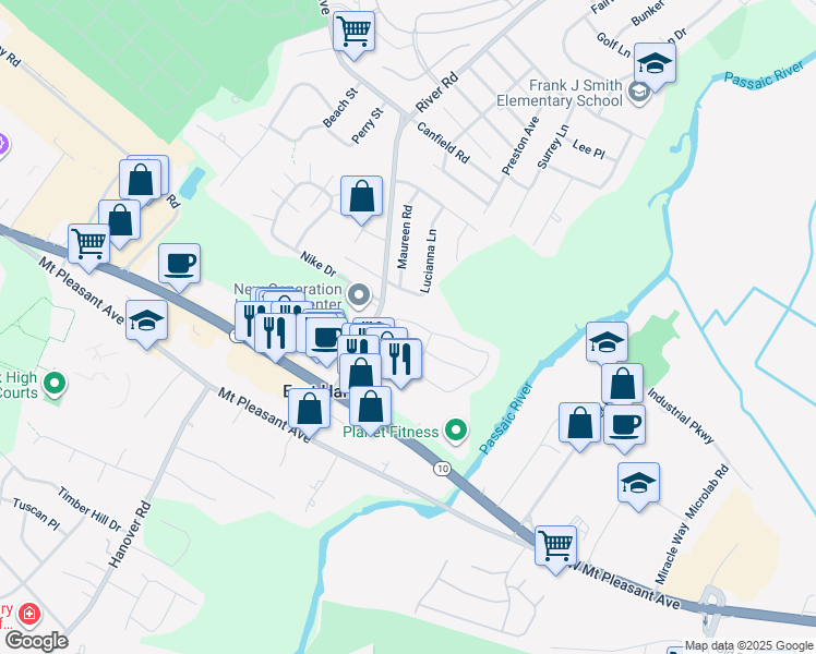 map of restaurants, bars, coffee shops, grocery stores, and more near 26 Lucianna Road in East Hanover