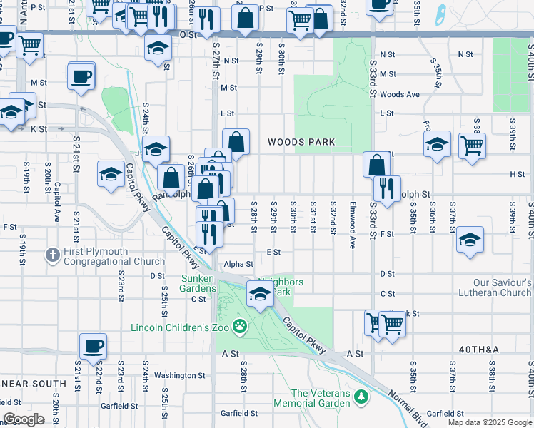 map of restaurants, bars, coffee shops, grocery stores, and more near 2817 Randolph Street in Lincoln