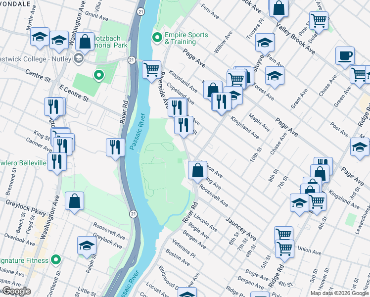 map of restaurants, bars, coffee shops, grocery stores, and more near 733 Meyer Avenue in Lyndhurst