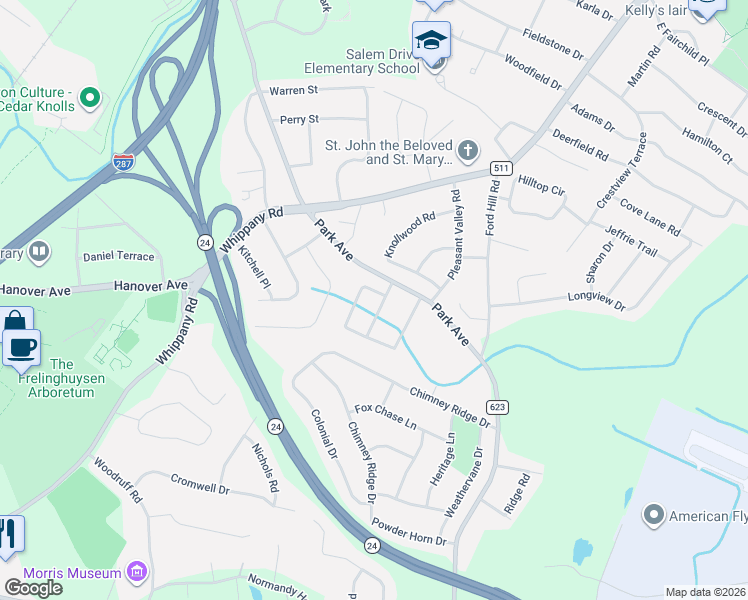 map of restaurants, bars, coffee shops, grocery stores, and more near 2 Vom Eigen Drive in Morristown