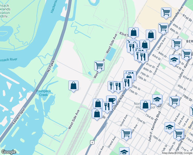map of restaurants, bars, coffee shops, grocery stores, and more near in North Bergen