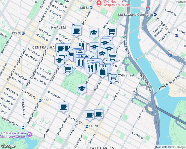 map of restaurants, bars, coffee shops, grocery stores, and more near in New York