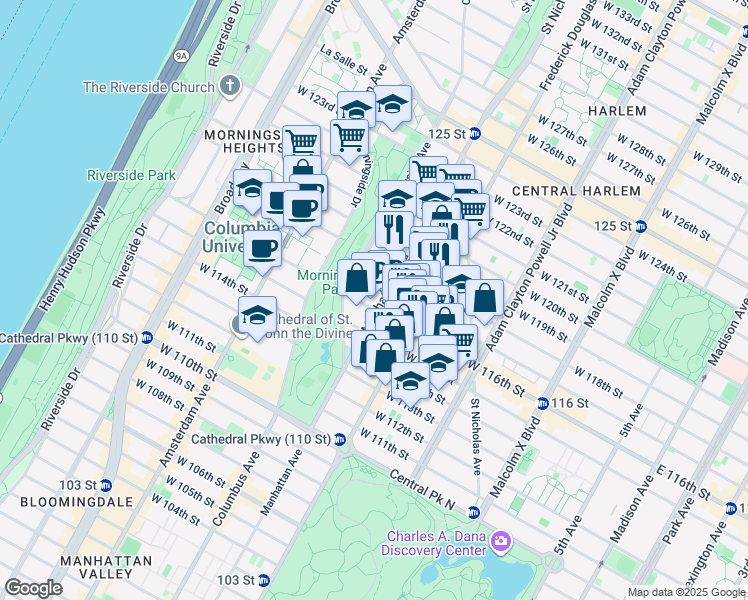 map of restaurants, bars, coffee shops, grocery stores, and more near in New York
