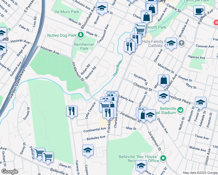 map of restaurants, bars, coffee shops, grocery stores, and more near 64 Dorothea Terrace in Belleville