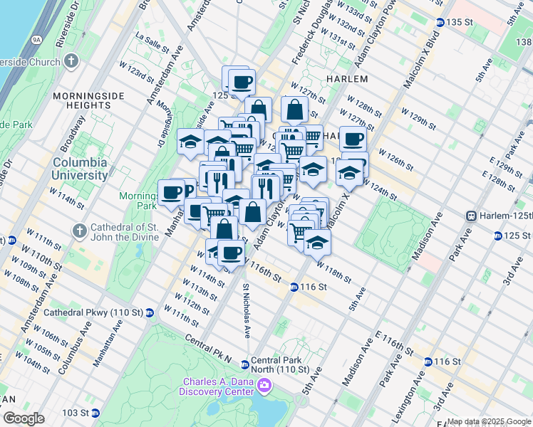 map of restaurants, bars, coffee shops, grocery stores, and more near 1980 Adam Clayton Powell Junior Boulevard in New York