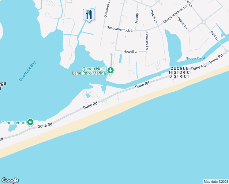 map of restaurants, bars, coffee shops, grocery stores, and more near 23 Dune Road in Westhampton Beach