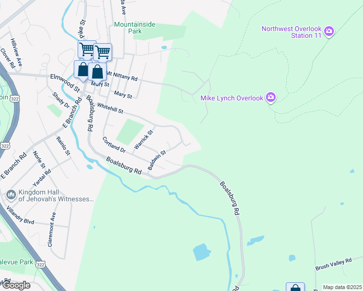 map of restaurants, bars, coffee shops, grocery stores, and more near 358 Baldwin Street in Boalsburg