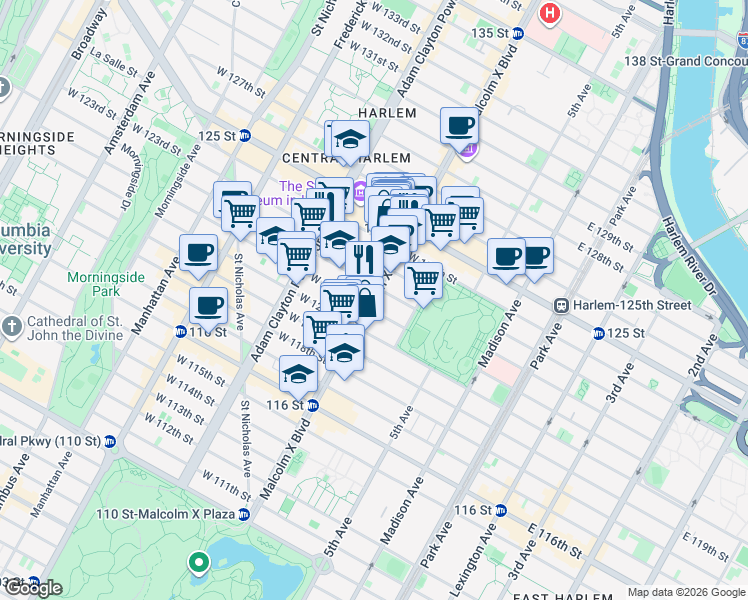 map of restaurants, bars, coffee shops, grocery stores, and more near 228 Lenox Avenue in New York