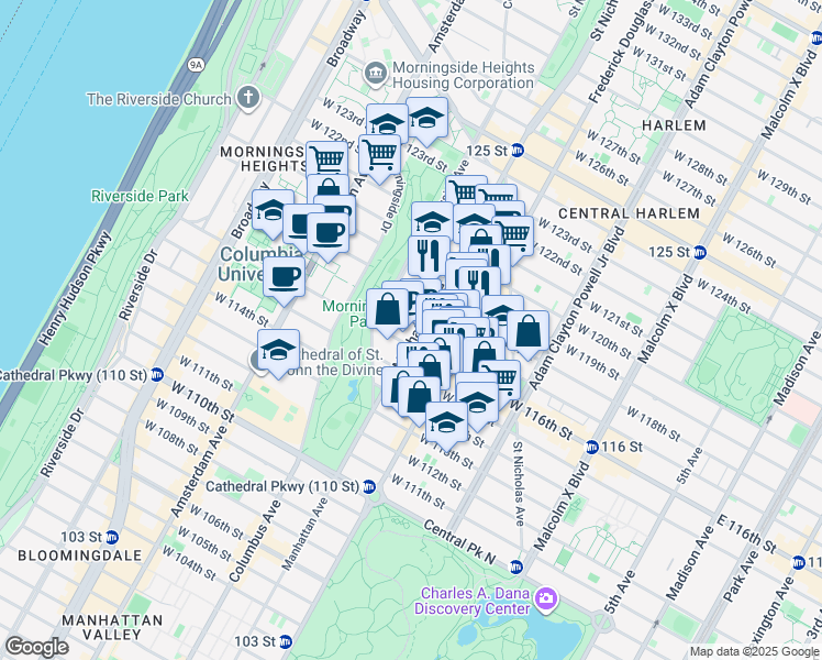 map of restaurants, bars, coffee shops, grocery stores, and more near in New York