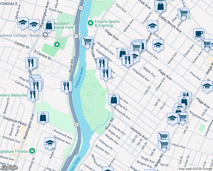 map of restaurants, bars, coffee shops, grocery stores, and more near 733 Meyer Avenue in Lyndhurst