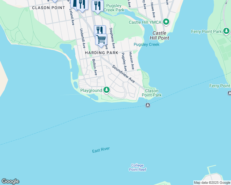 map of restaurants, bars, coffee shops, grocery stores, and more near 11123 Admiral Court in Bronx
