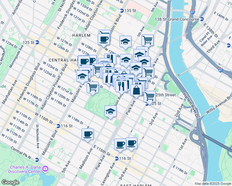 map of restaurants, bars, coffee shops, grocery stores, and more near in New York