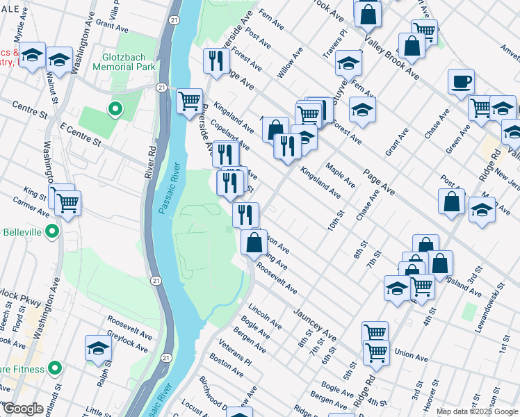 map of restaurants, bars, coffee shops, grocery stores, and more near 709A Stuyvesant Avenue in Lyndhurst