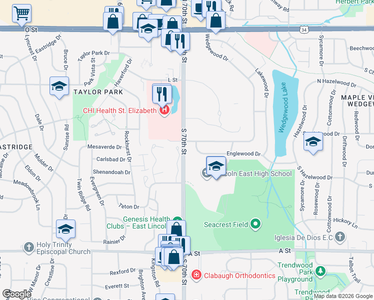 map of restaurants, bars, coffee shops, grocery stores, and more near 514 Roanoke Court in Lincoln