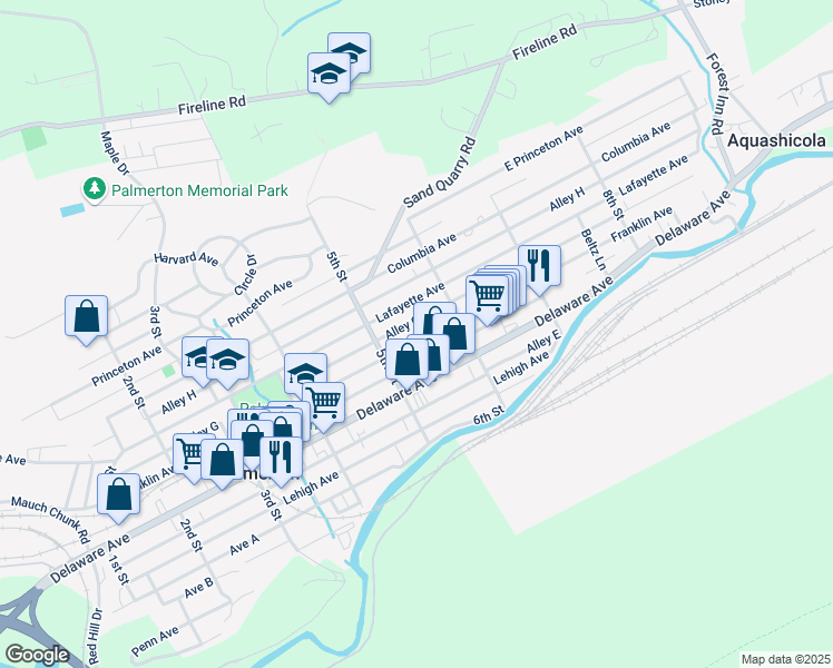 map of restaurants, bars, coffee shops, grocery stores, and more near 539 Franklin Avenue in Palmerton