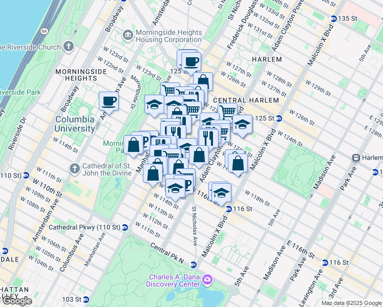 map of restaurants, bars, coffee shops, grocery stores, and more near 171 Saint Nicholas Avenue in New York