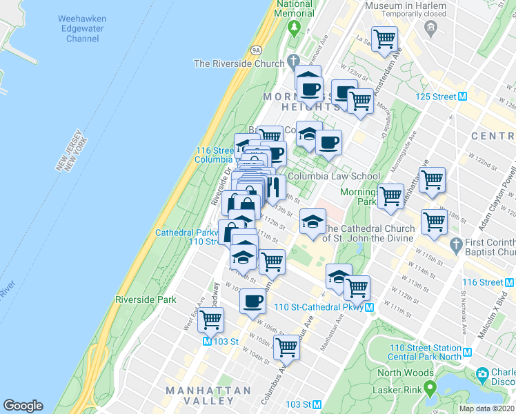 map of restaurants, bars, coffee shops, grocery stores, and more near 2882 Broadway in New York
