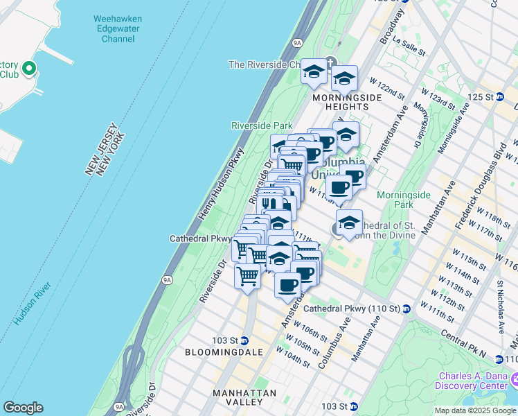 map of restaurants, bars, coffee shops, grocery stores, and more near in New York