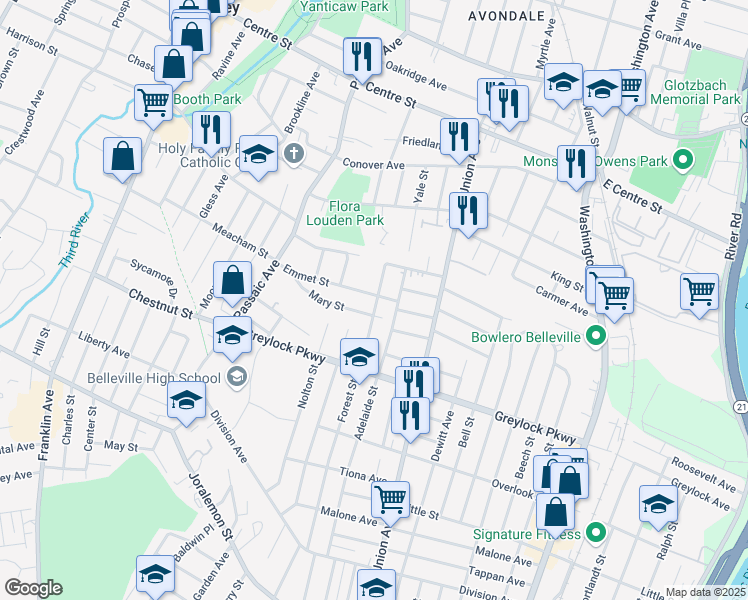 map of restaurants, bars, coffee shops, grocery stores, and more near 255 Forest Street in Belleville