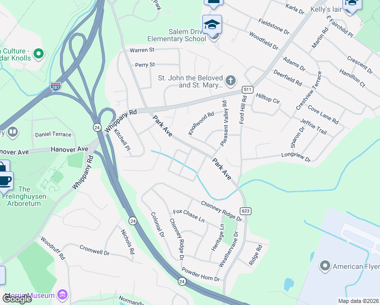 map of restaurants, bars, coffee shops, grocery stores, and more near 2 Vom Eigen Drive in Morristown