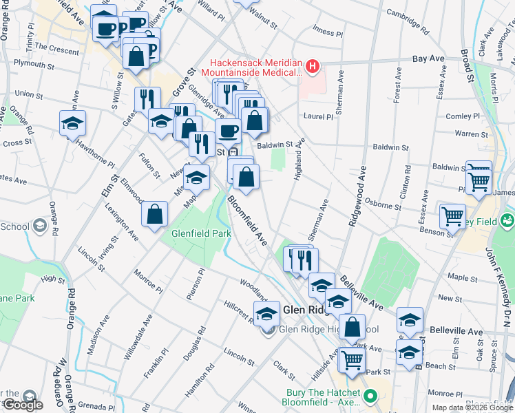 map of restaurants, bars, coffee shops, grocery stores, and more near 79 Glenridge Avenue in Glen Ridge