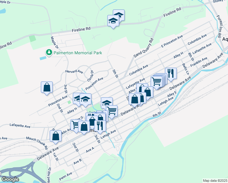 map of restaurants, bars, coffee shops, grocery stores, and more near 455 Lafayette Avenue in Palmerton