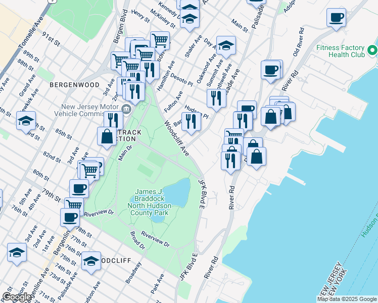 map of restaurants, bars, coffee shops, grocery stores, and more near in North Bergen