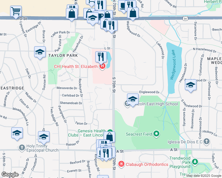 map of restaurants, bars, coffee shops, grocery stores, and more near 514 Roanoke Court in Lincoln