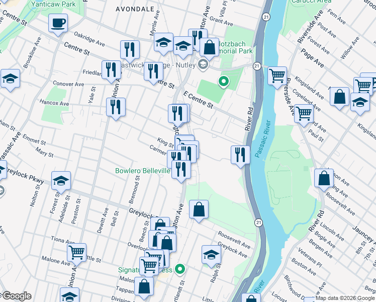 map of restaurants, bars, coffee shops, grocery stores, and more near 1 Nicola Place in Belleville