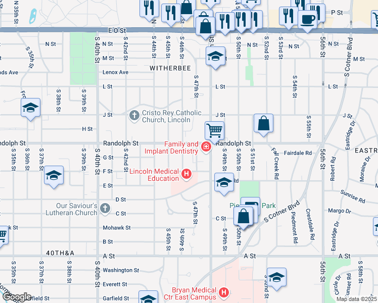 map of restaurants, bars, coffee shops, grocery stores, and more near 841 South 47th Street in Lincoln