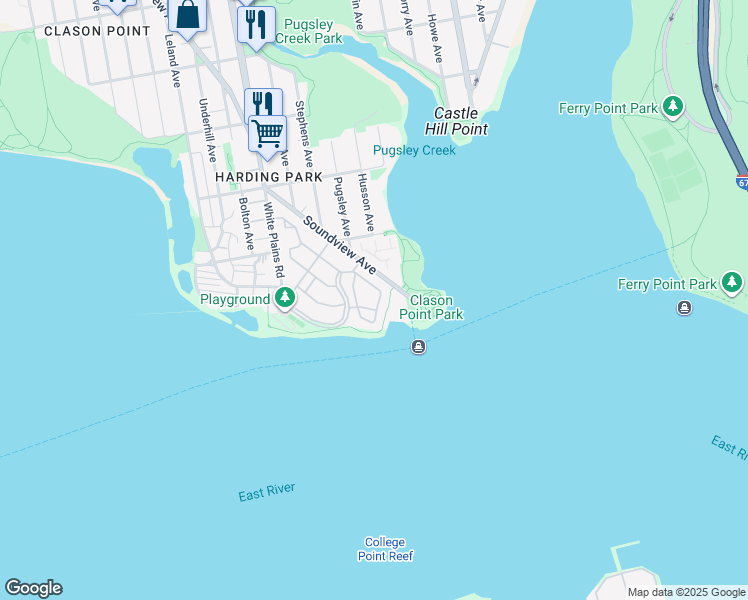 map of restaurants, bars, coffee shops, grocery stores, and more near in The Bronx