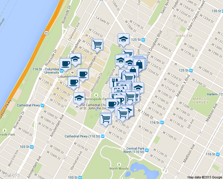 map of restaurants, bars, coffee shops, grocery stores, and more near in New York