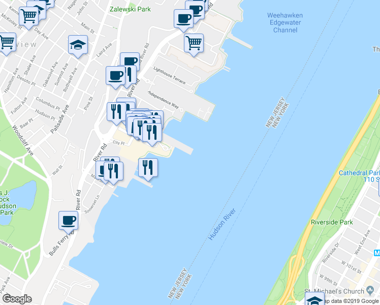 map of restaurants, bars, coffee shops, grocery stores, and more near 3416 City Place in Edgewater