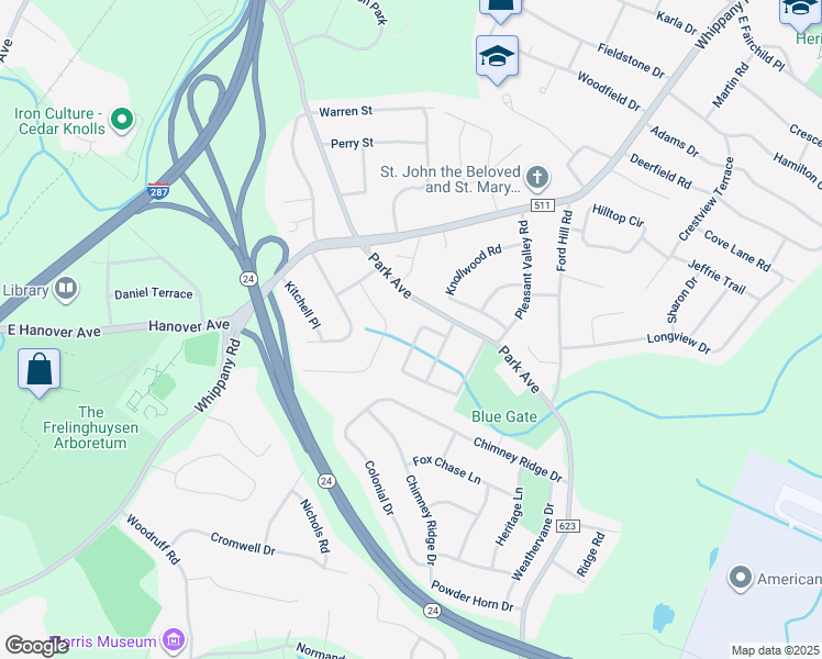 map of restaurants, bars, coffee shops, grocery stores, and more near 8 Vom Eigen Drive in Morristown