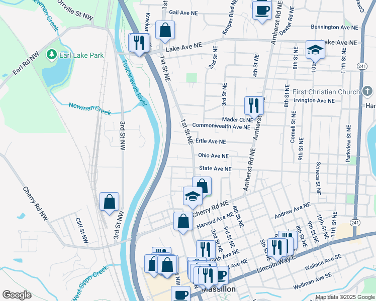 map of restaurants, bars, coffee shops, grocery stores, and more near 852 1240 in Massillon