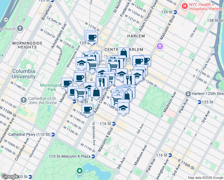 map of restaurants, bars, coffee shops, grocery stores, and more near in New York