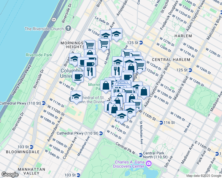 map of restaurants, bars, coffee shops, grocery stores, and more near in New York