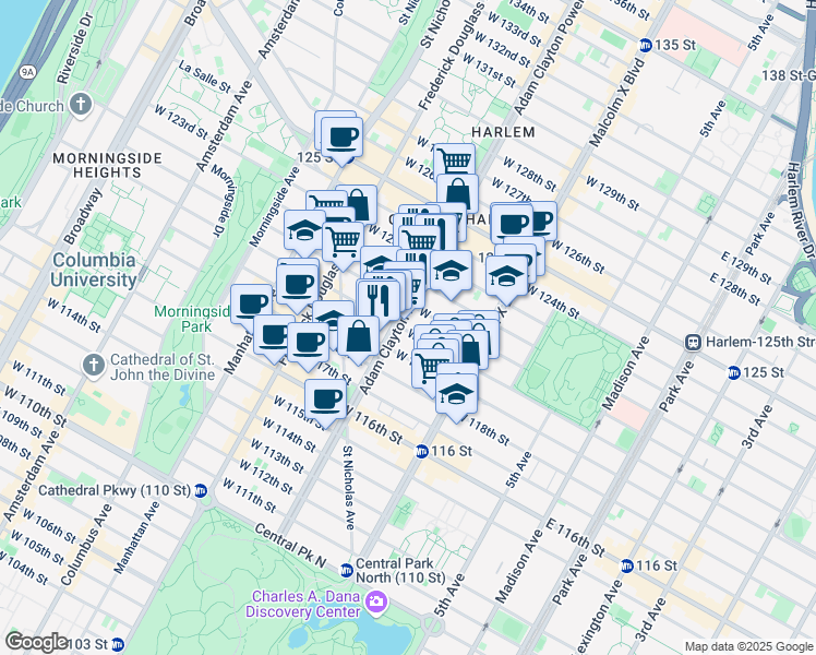 map of restaurants, bars, coffee shops, grocery stores, and more near in New York