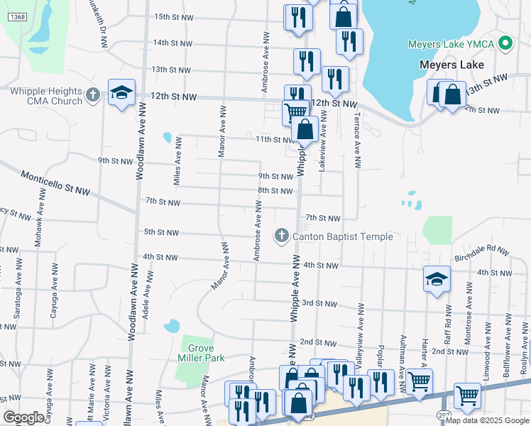 map of restaurants, bars, coffee shops, grocery stores, and more near 4451 7th Street Northwest in Canton