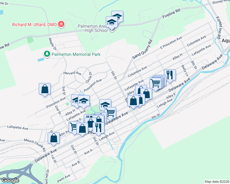 map of restaurants, bars, coffee shops, grocery stores, and more near 458 Columbia Ave in Palmerton