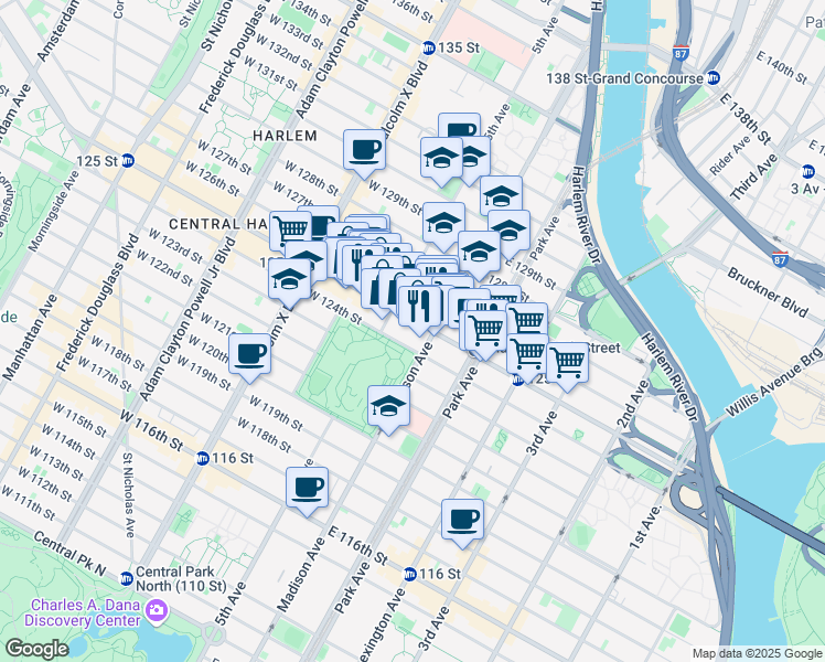map of restaurants, bars, coffee shops, grocery stores, and more near in New York