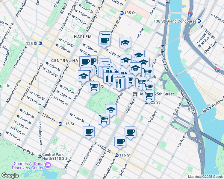 map of restaurants, bars, coffee shops, grocery stores, and more near in New York