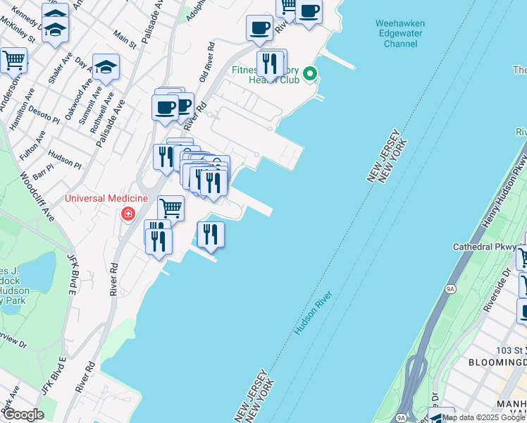 map of restaurants, bars, coffee shops, grocery stores, and more near 3416 City Place in Edgewater
